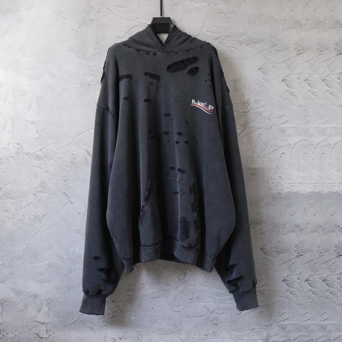 Balenciaga B classic cola washed distressed worn-out heavy work pullover double-layer sweatshirt hoodie men's and women's