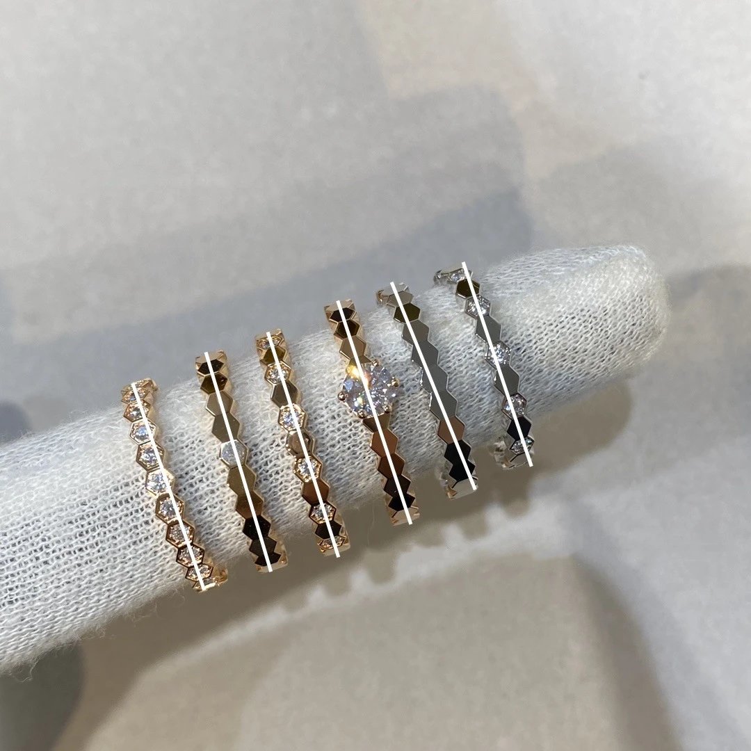 Chaumet Honeycomb Ring for Women, Plated 18K Gold Rose Gold Luxury Honeycomb Personality Trend Index Finger Wear, High-End Sense