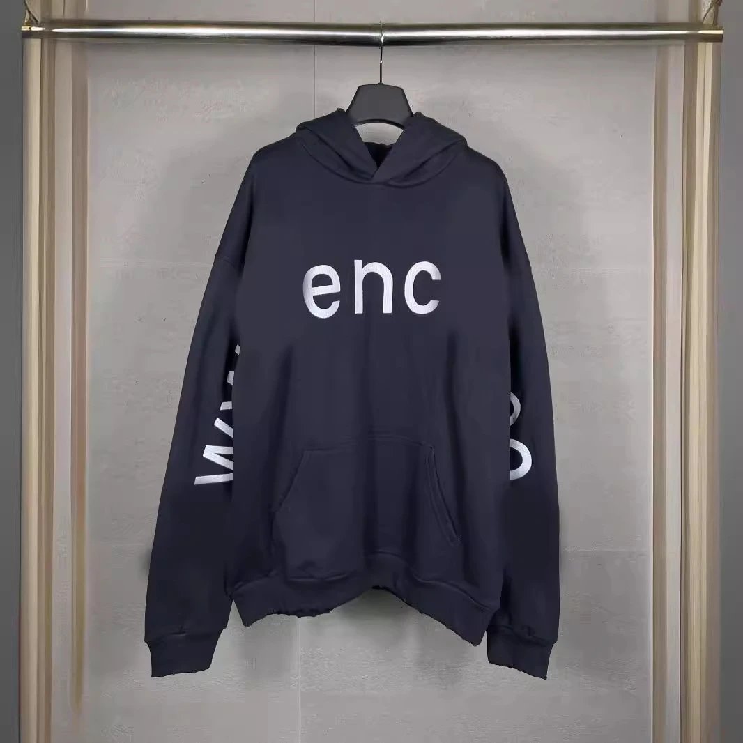 Balenciaga Website Embroidery Letter Large LOGO Long Sleeve Pullover Hoodie Loose Casual Unisex Hooded Sweatshirt