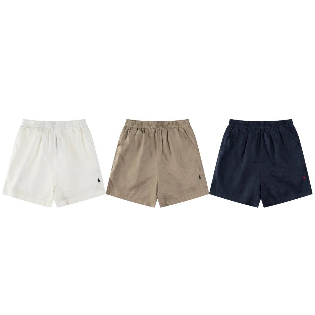 2025 New Ralph Lauren Pony Embroidery Three-Color Lazy Old Money Style Linen Shorts Unisex