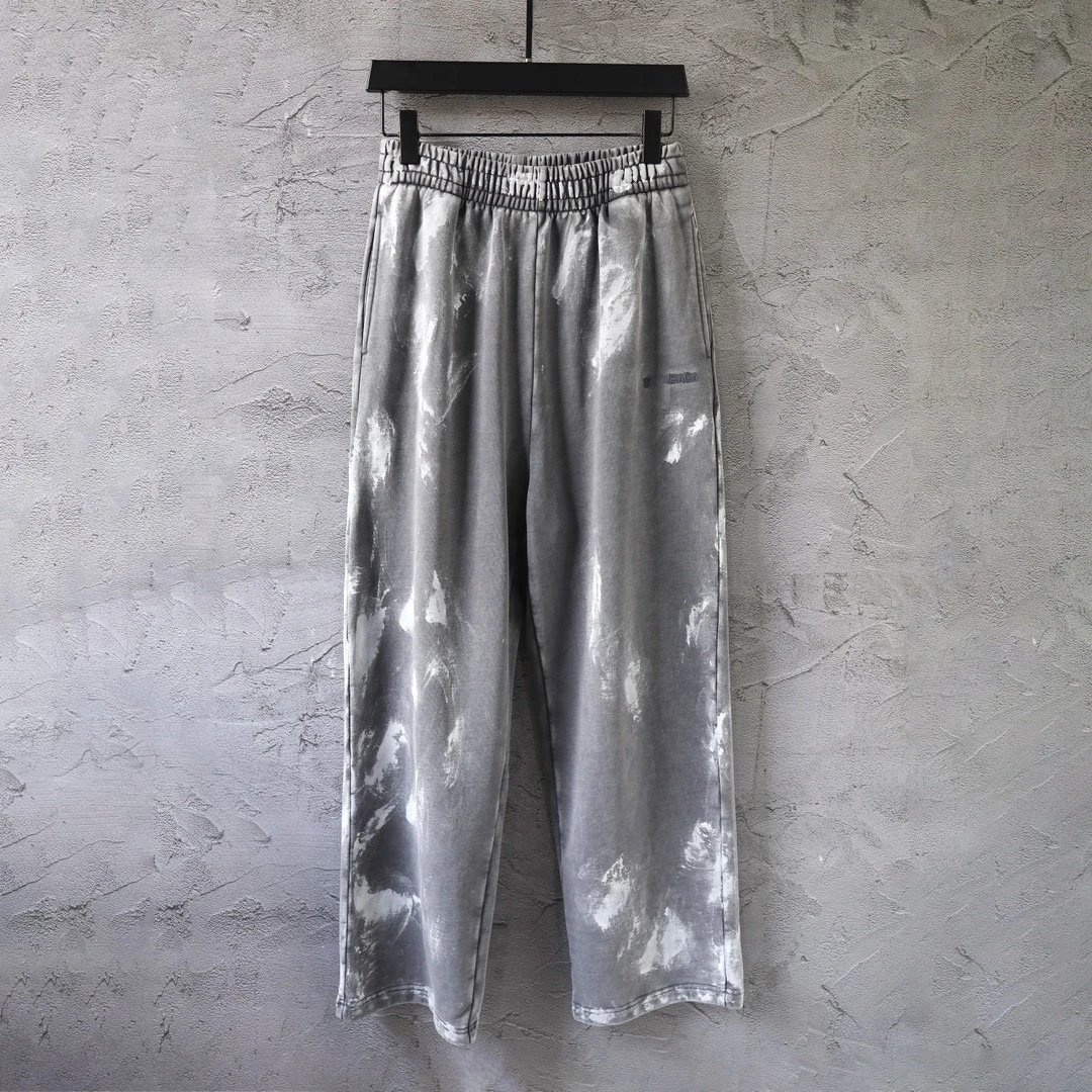 Early Spring New Balenciaga Graffiti Mud Dye Paint Vintage Heavy Duty Washed Letter Embroidery Sweatpants