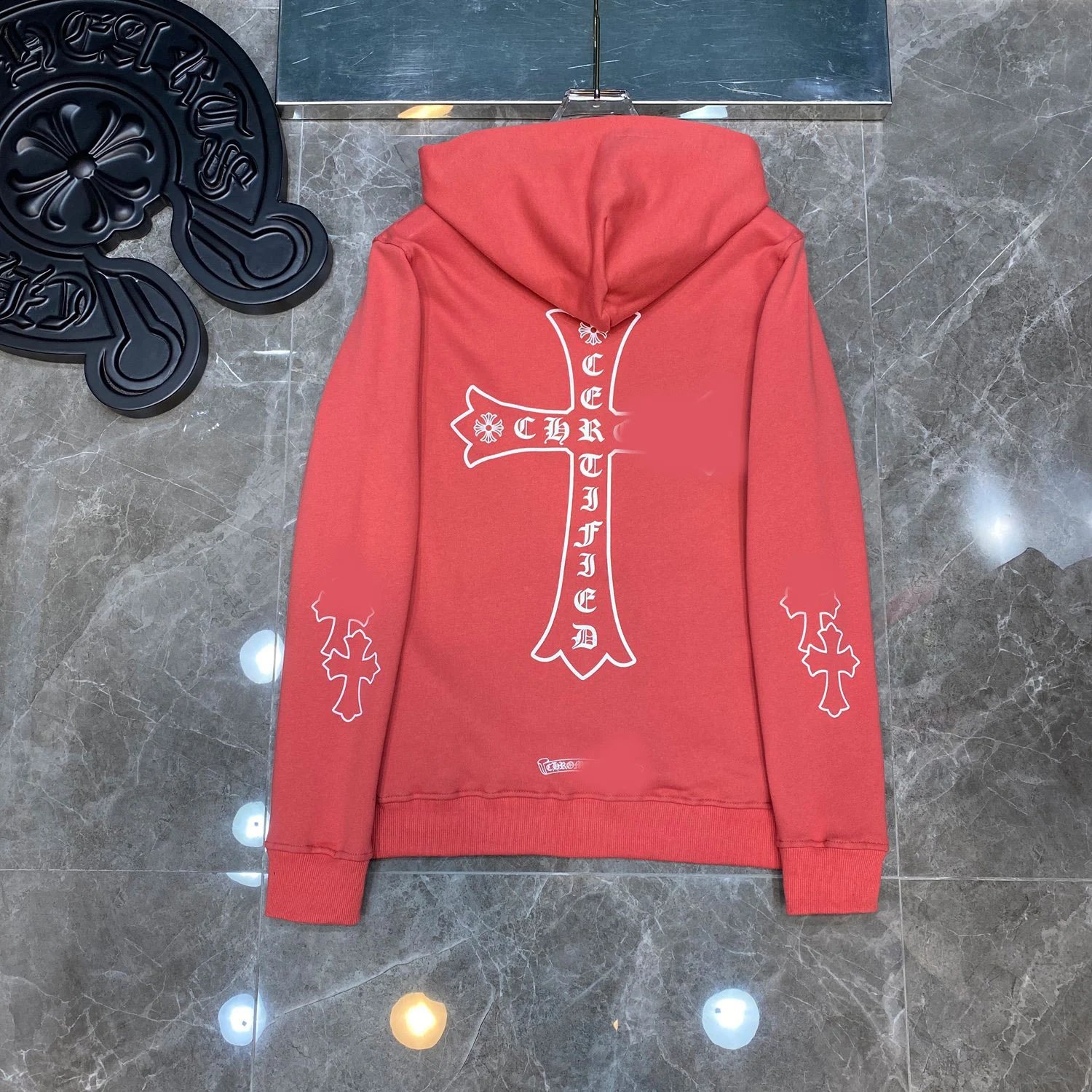 Chrome Hearts Horseshoe Pink Cross Hoodie Unisex Couple Style Trendy Loose Versatile Ins