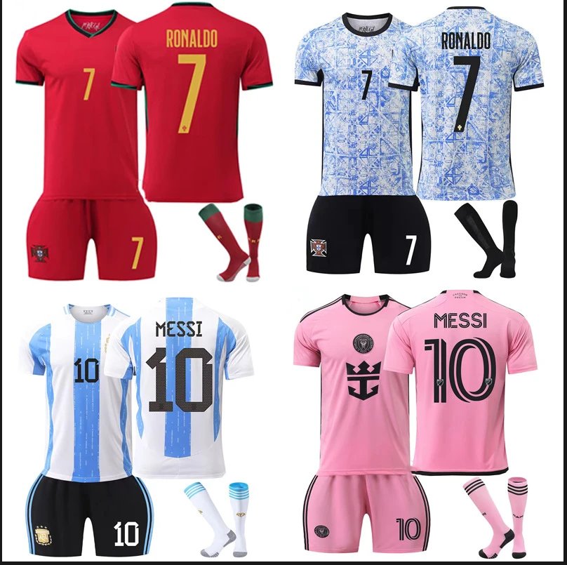 24-25 Euro Cup Portugal Home Short Sleeve Football Kit Set No.7 Cristiano Ronaldo Jersey Kids Set