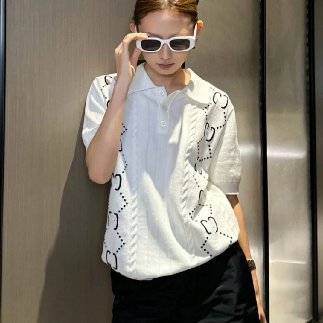 Gucci INS Viral Same Style GG Intarsia Polo Shirt Knit Short Sleeve T-shirt Unisex