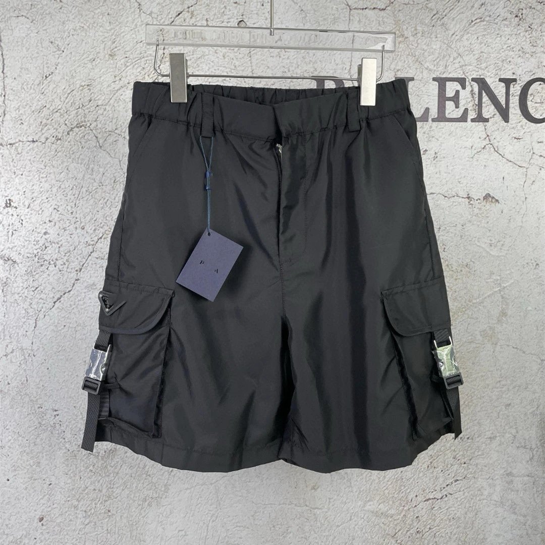 2025 New Prada Home Black Recycled Nylon Cargo Shorts Unisex
