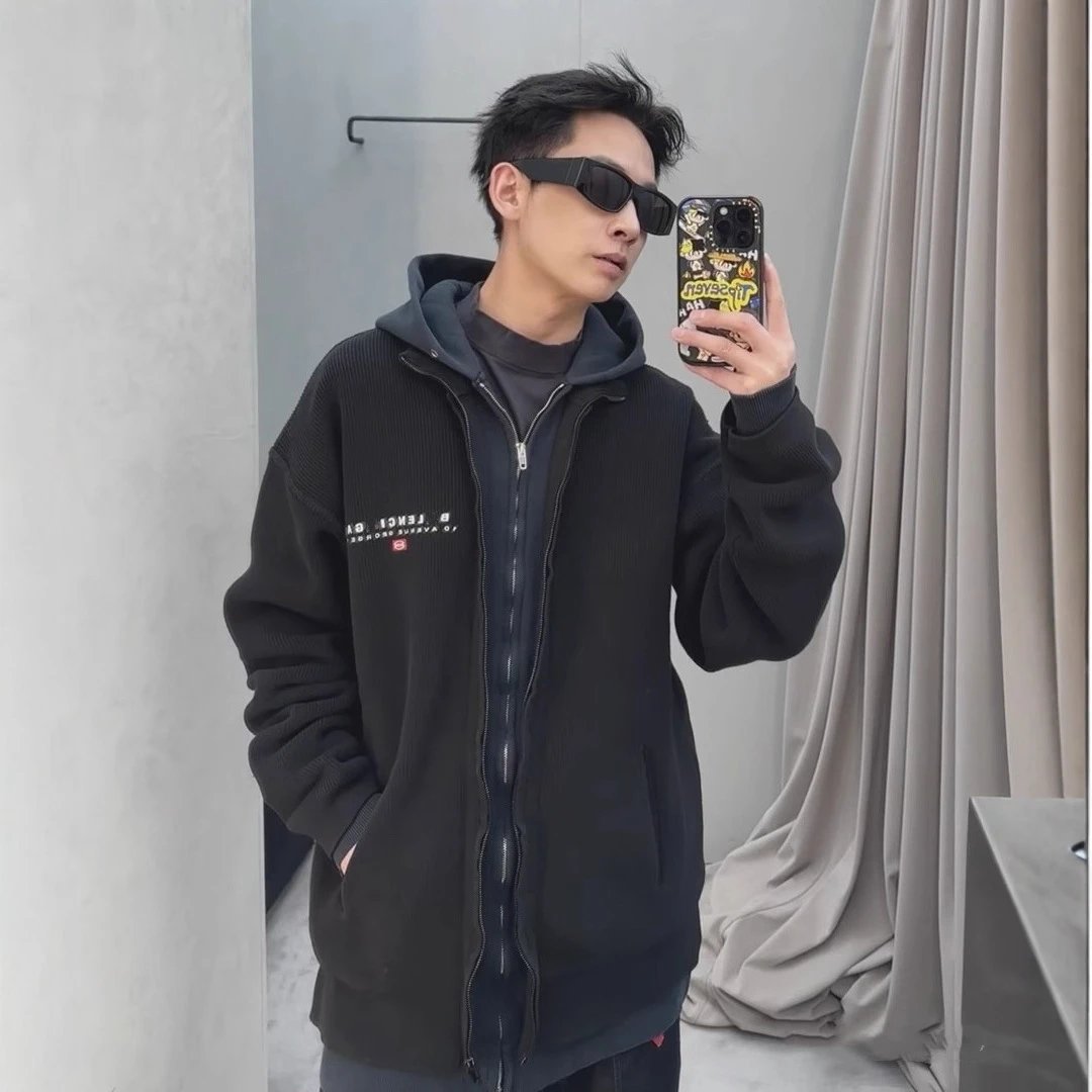 New Balenciaga Heavy Work Two-piece Set Hoodie Double Zipper Hooded Jacket Unisex
