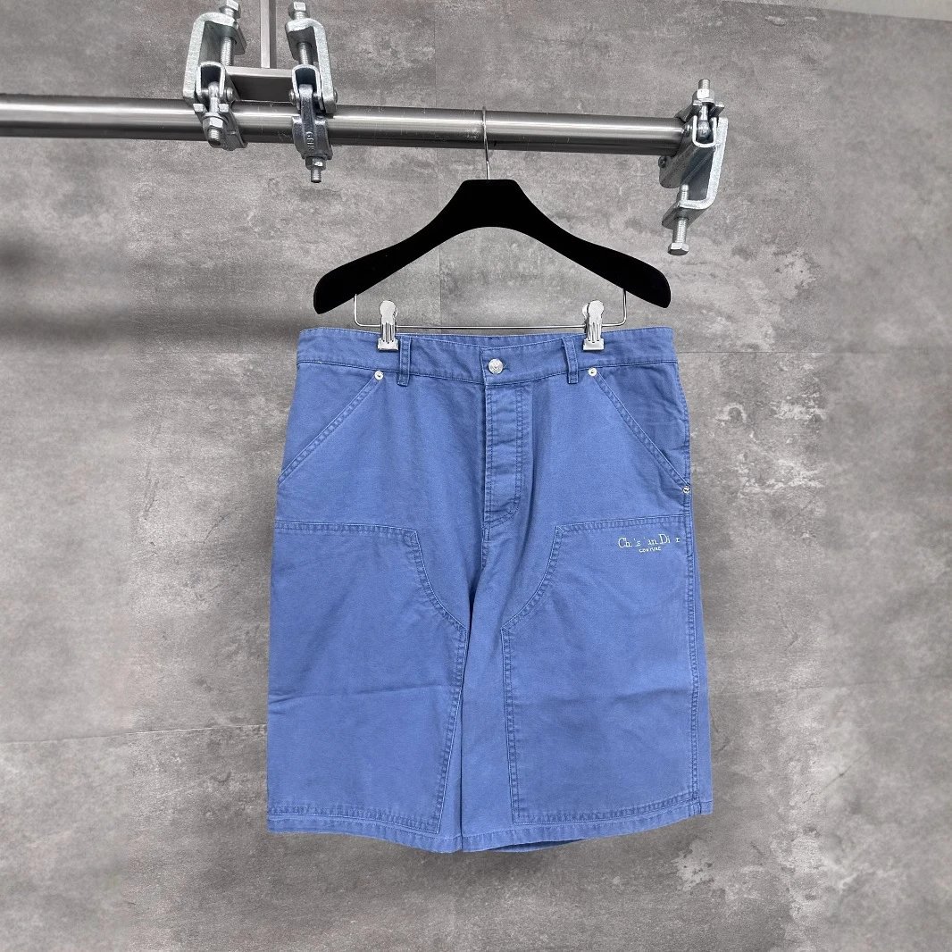 Dior Home Plain Knit Embroidery Letter Pattern Denim Shorts Unisex