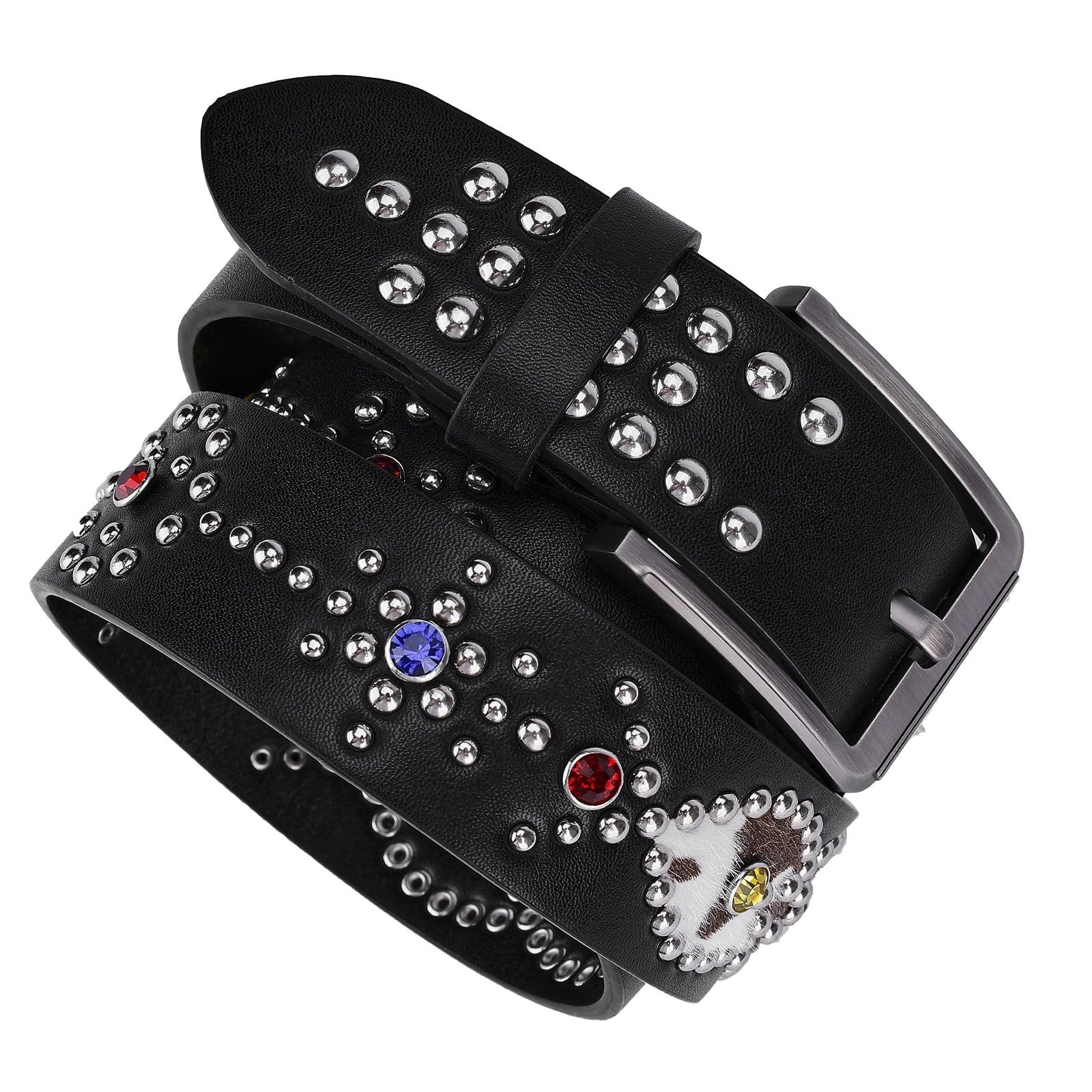 High-end men's belt inlaid with rhinestones fashionable punk personality y2k belt