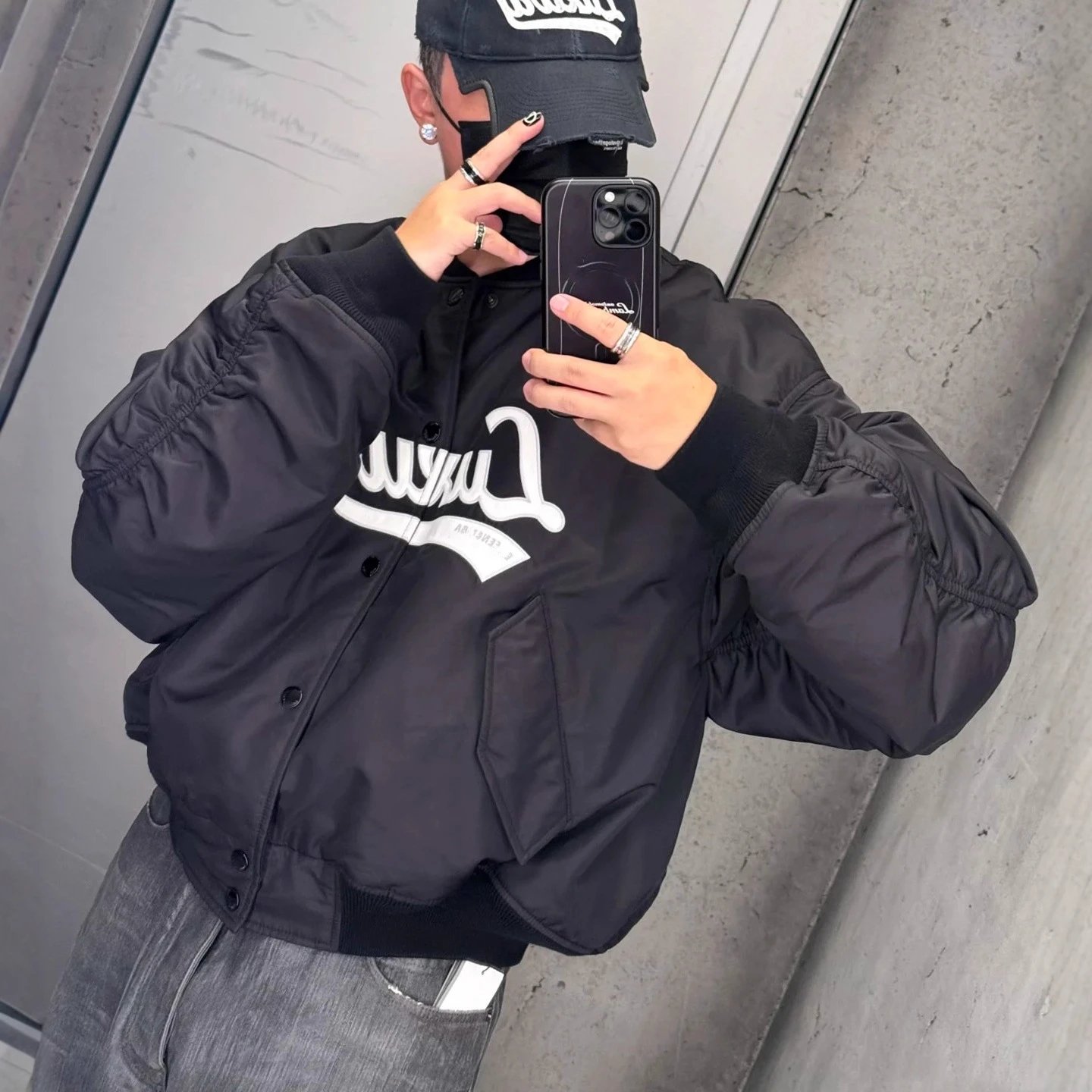 2025 New Balenciaga Letter Embroidery Flight Quilted Jacket Unisex