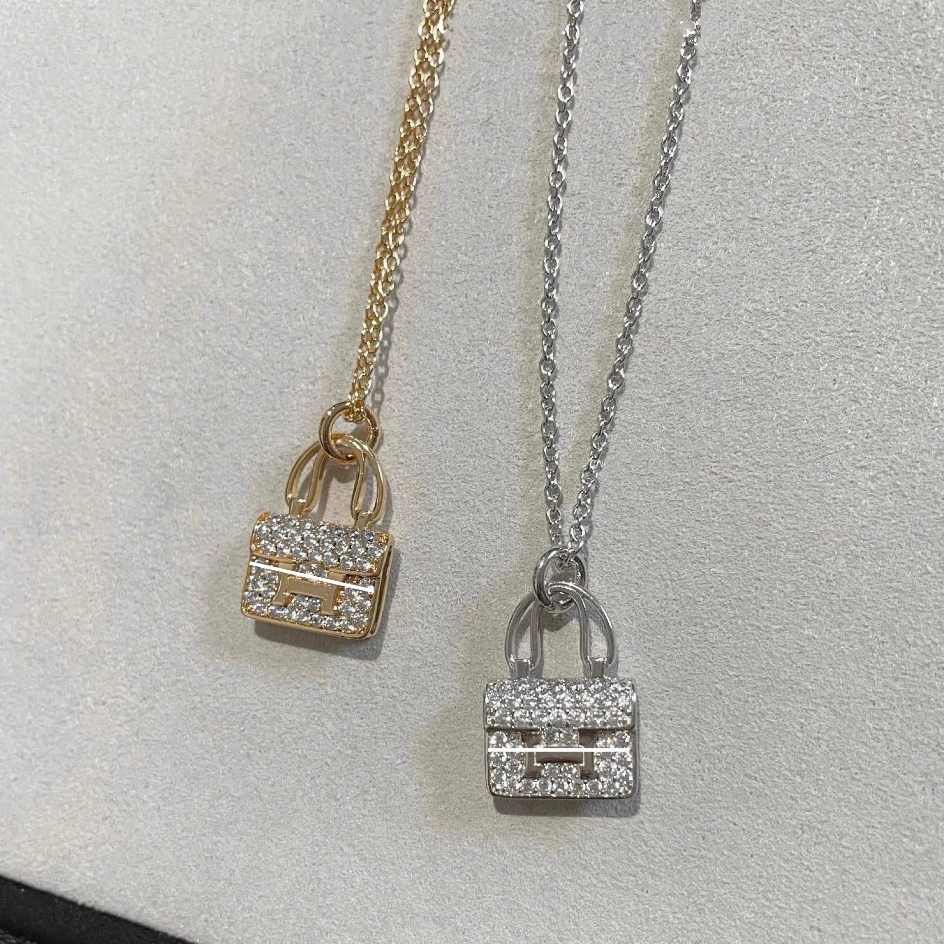 Hermès H Constance Bag Necklace for Women, 18K Rose Gold Plated Pendant Choker Luxury Handbag Necklace