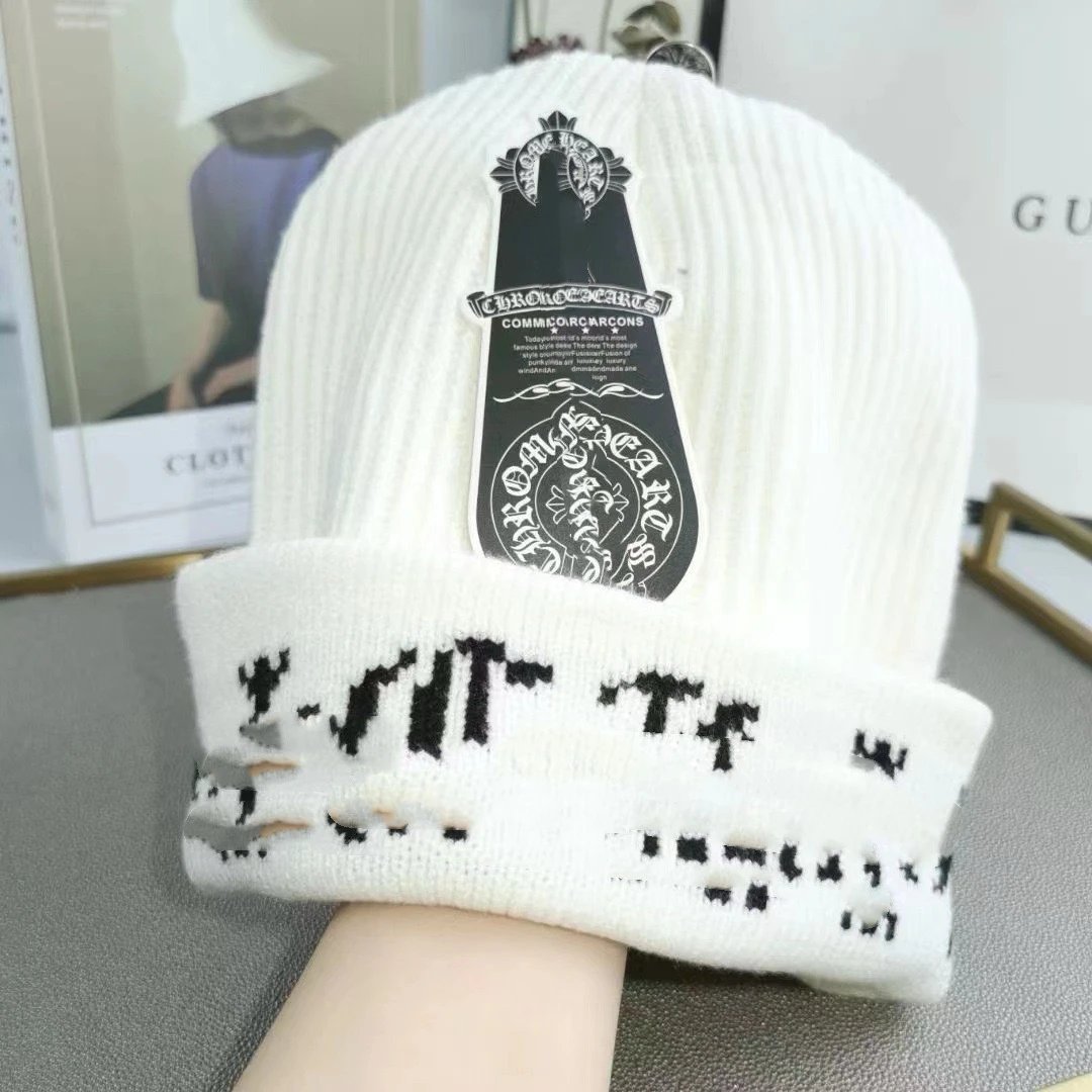 New Chanel Style Autumn Winter Luxury Rabbit Fur Warm Knit Hat Double C Ear Protection Beanie