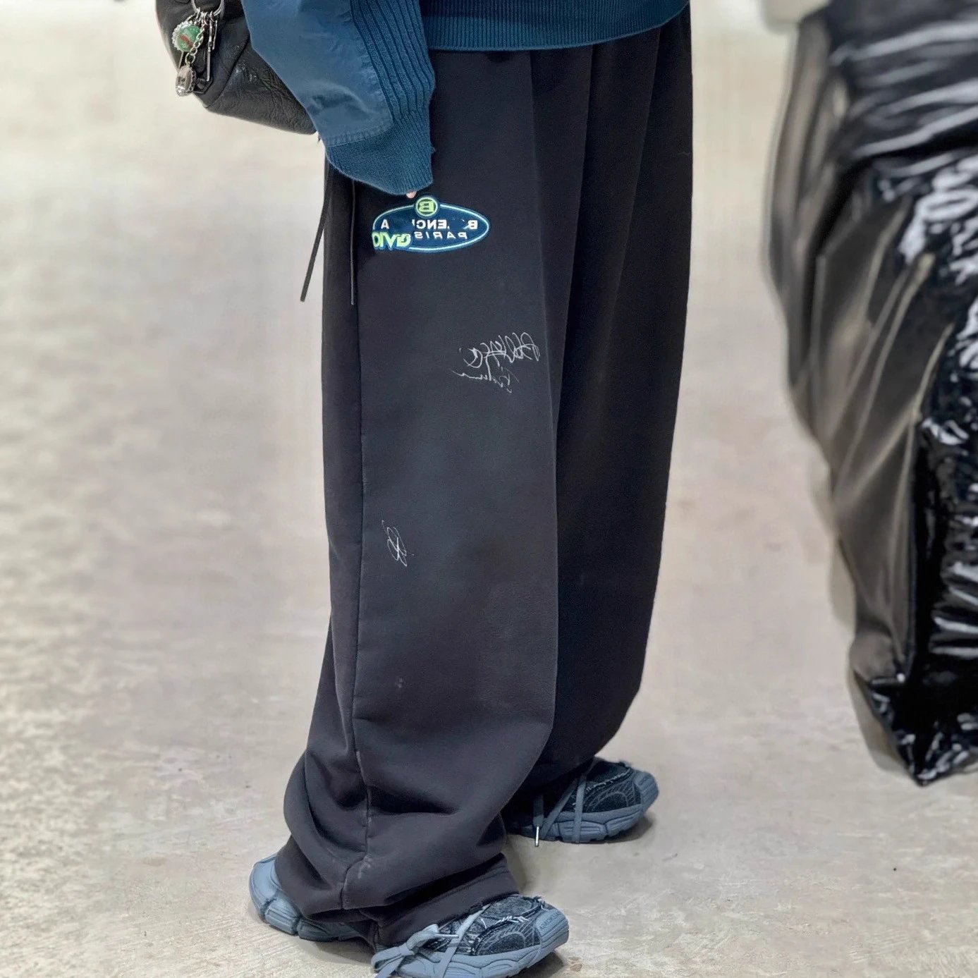 Balenciaga Graffiti Pants Signature Edition Embroidery Print Heavy Duty Washed Vintage Pants Unisex