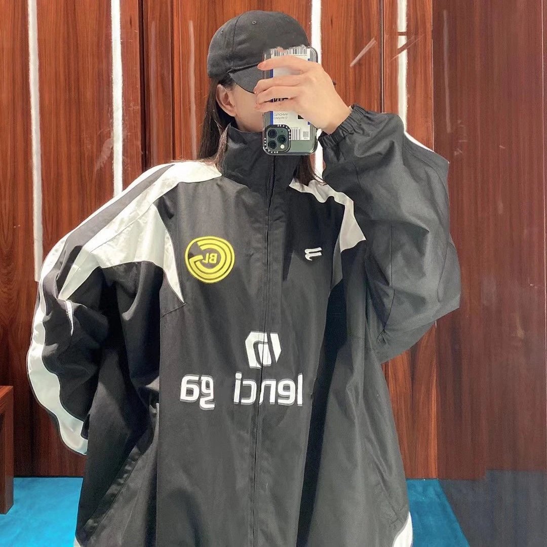 Balenciaga Collaboration Football Classic Back Letter Print Windbreaker Stand Collar Jersey