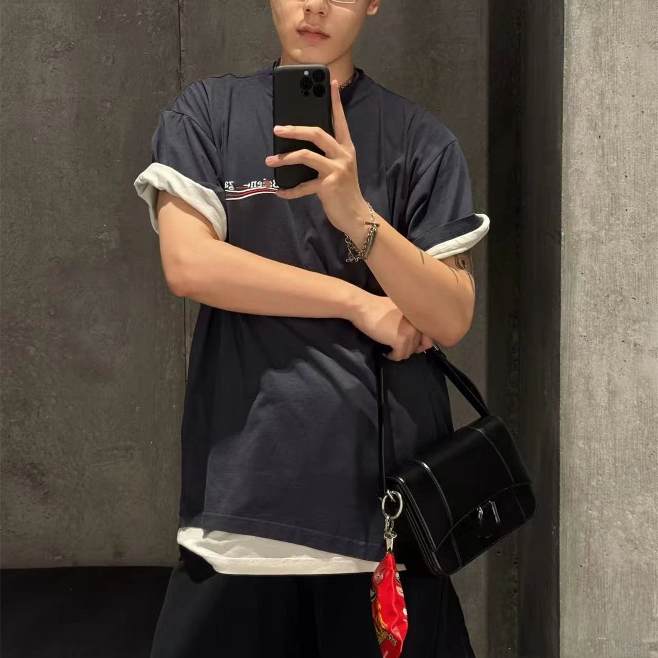 Balenciaga Classic Wave Flower LOGO Embroidery Double Layer Two-piece Short Sleeve T-shirt Unisex