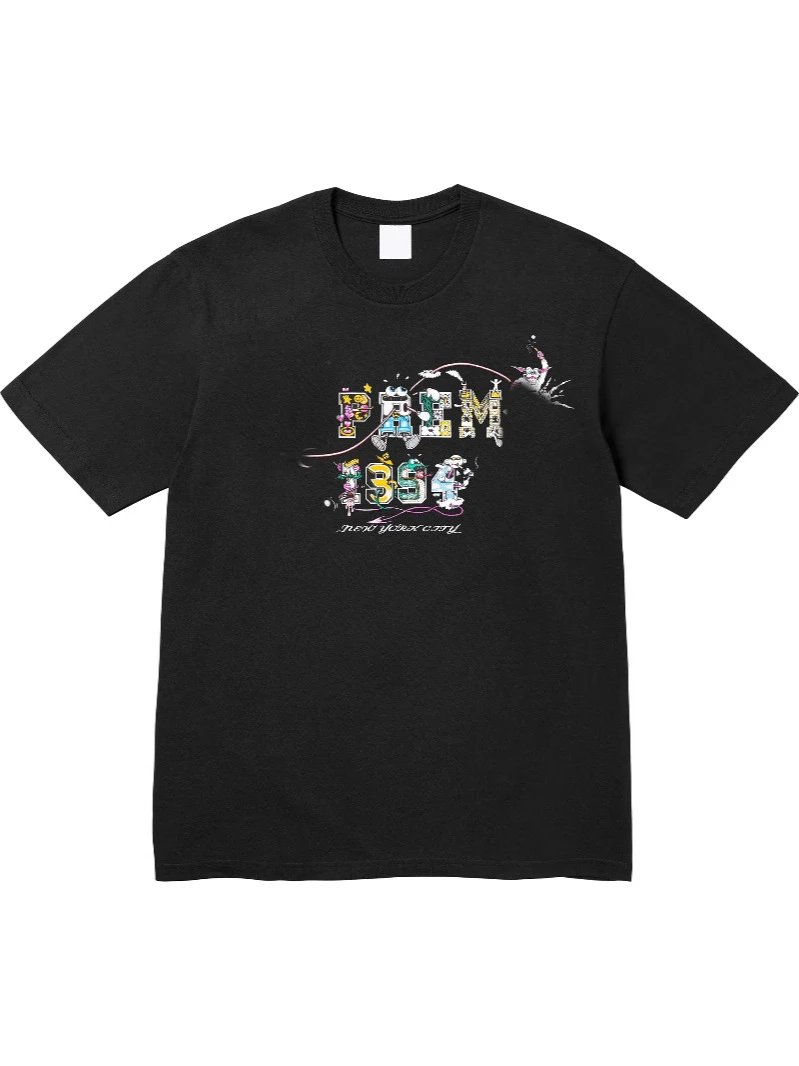 SS24 Varsity Tee Cartoon Logo Letter Print Round Neck Short Sleeve T-shirt Unisex