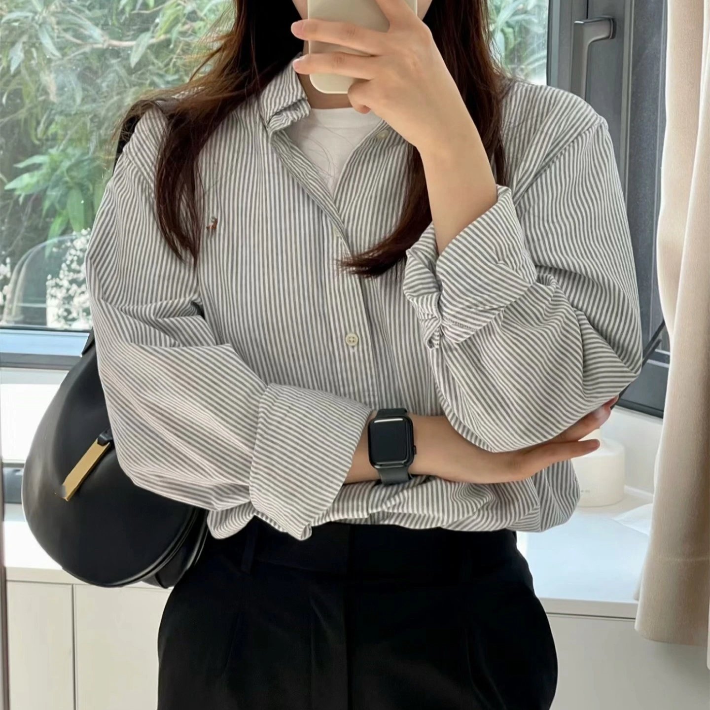 RL Ralph Lauren Pony Embroidery Oxford Stripe Logo Embroidery Button Down Lapel Long Sleeve Casual Shirt