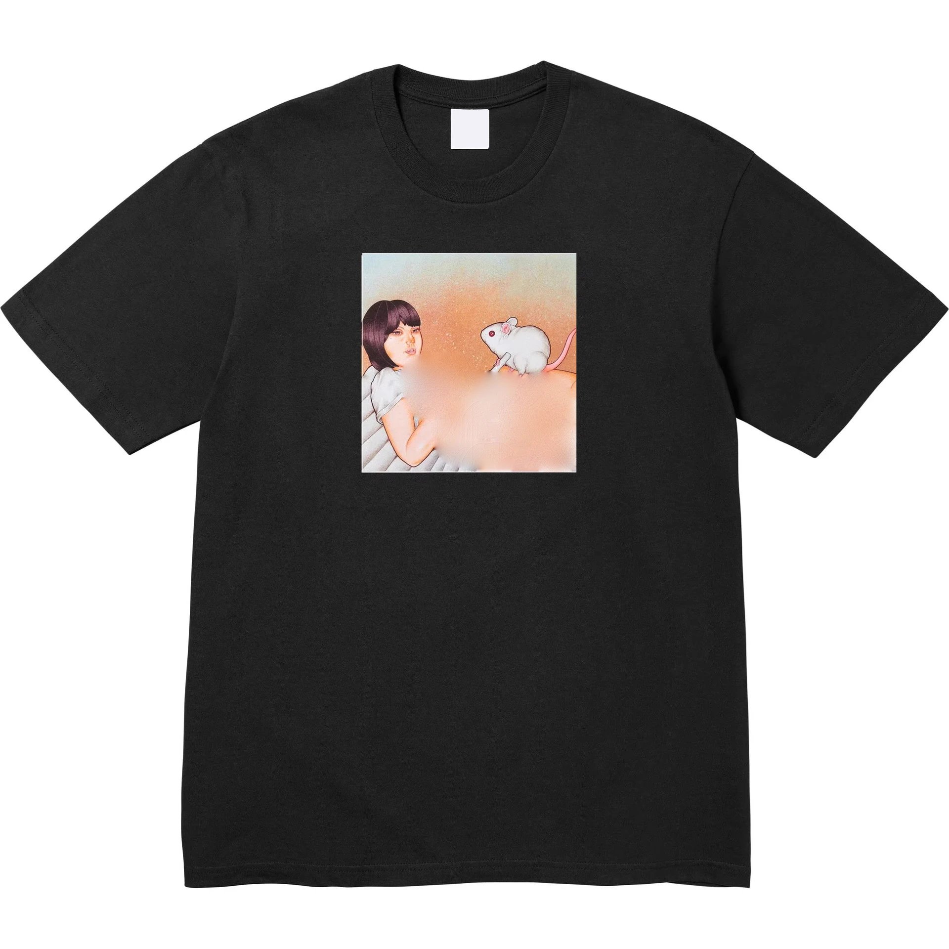 25SS MOUSE TEE Character Mouse Print Oil Painting Short Sleeve Round Neck T-shirt Unisex Pure Cotton