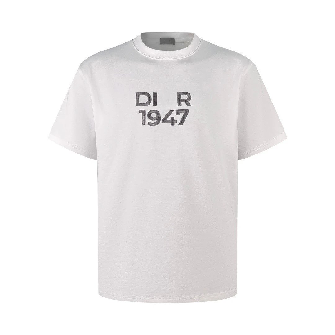 High-end New Dior Little Red Book Viral 1947 Logo Embroidery Unisex Loose Short Sleeve
