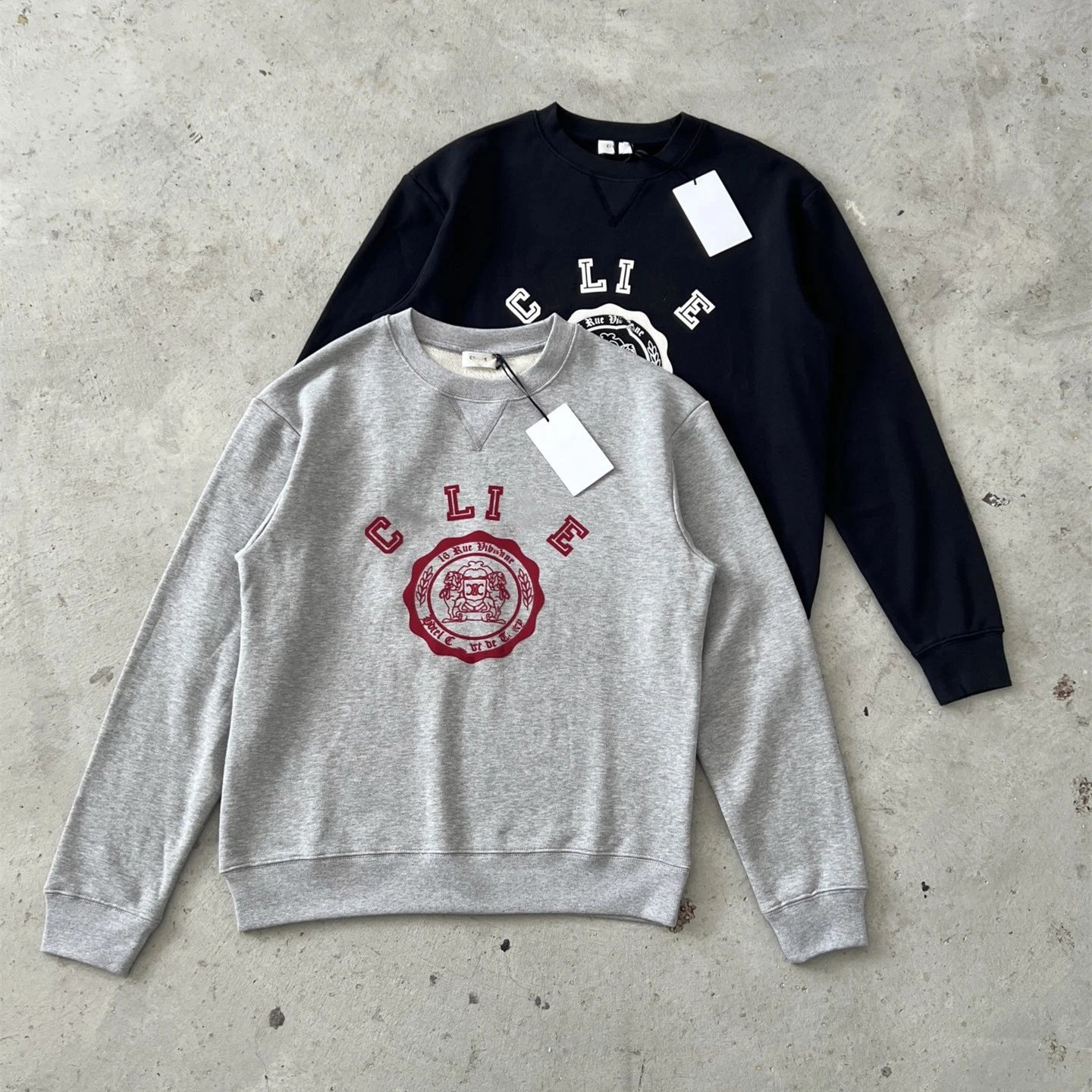 CELINE chest letter emblem flocked crewneck terry sweatshirt men's and women's