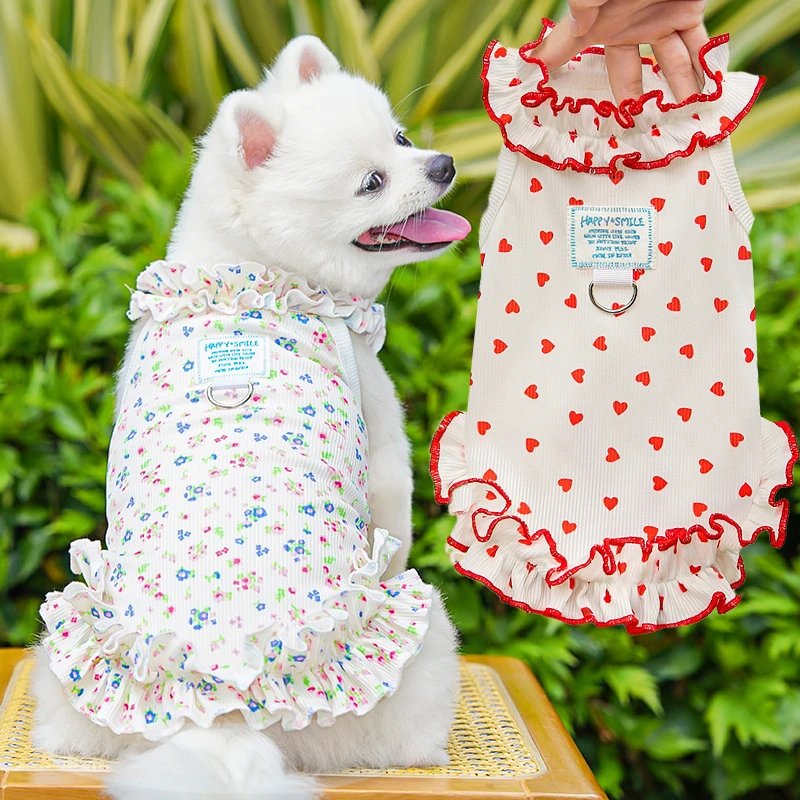 Summer Pet Dog Cat Clothing Supplies Clothing Floral Princess Dress Thin Breathable Rolled Hem