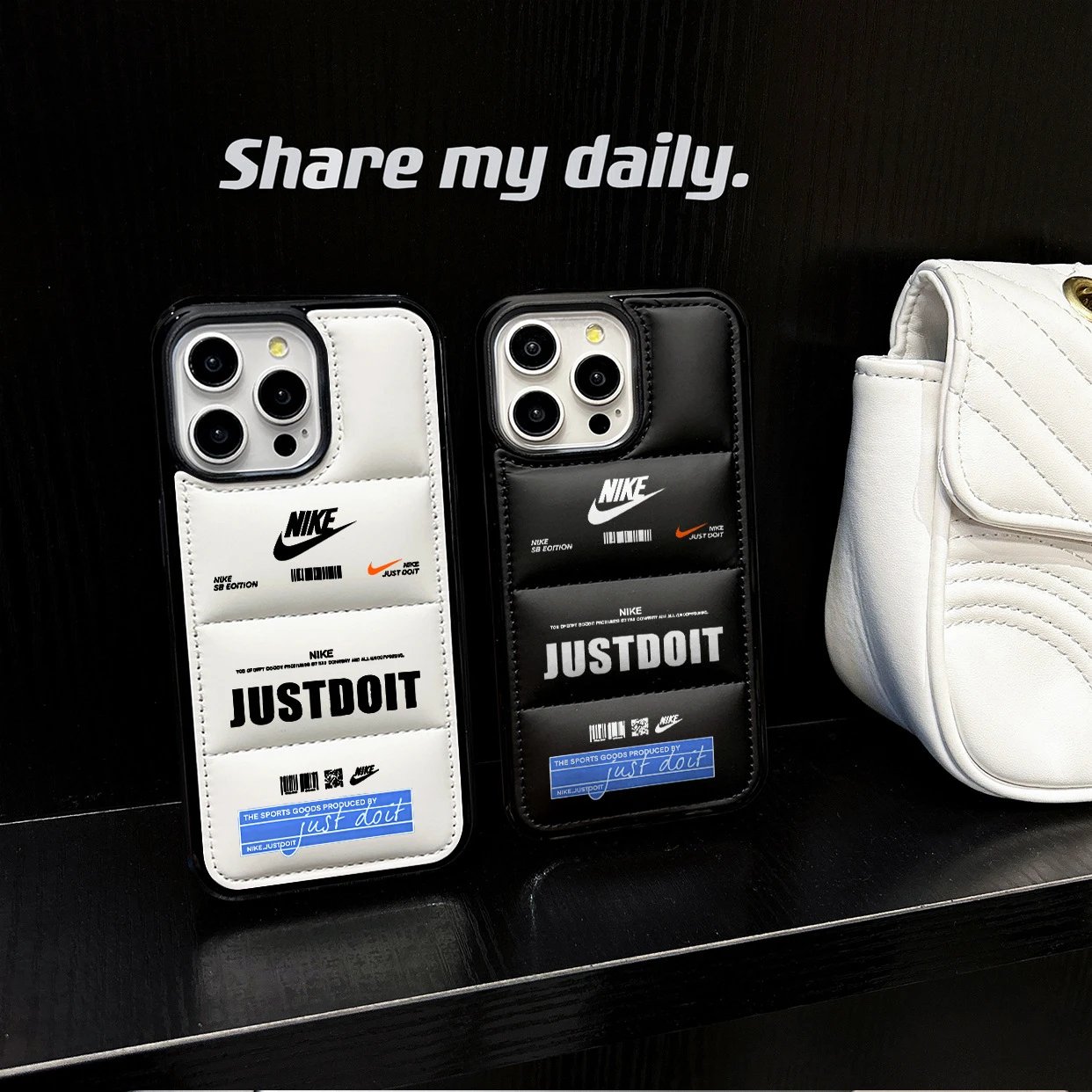 Trendy Filled Leather Puffer Jacket iPhone 17 Pro Max Case Apple 15 Pro Couple X