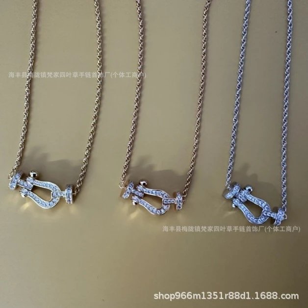 FRED Large Horseshoe Buckle Necklace Full/Half Diamond U-shaped Plated 18K Rose Gold Collarbone Necklace Pendant