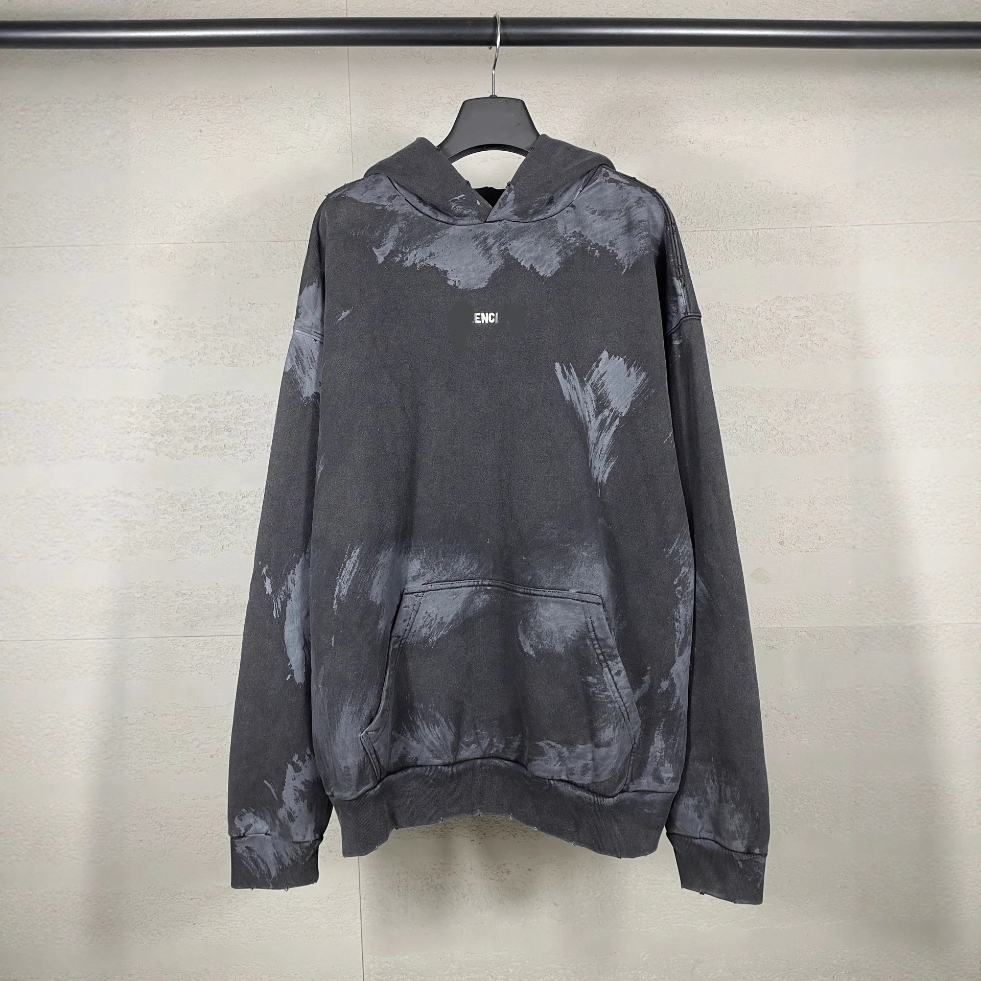 Balenciaga Front and Back Letter LOGO Embroidery Hand-Painted Graffiti Washed Distressed Vintage Hoodie Loose Casual