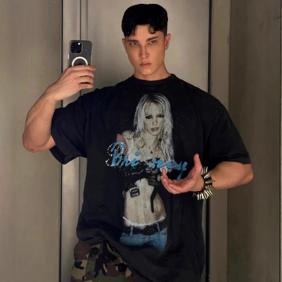 Balenciaga Britney Spears Explosion Print Round Neck Pullover Short Sleeve T-shirt Unisex Top