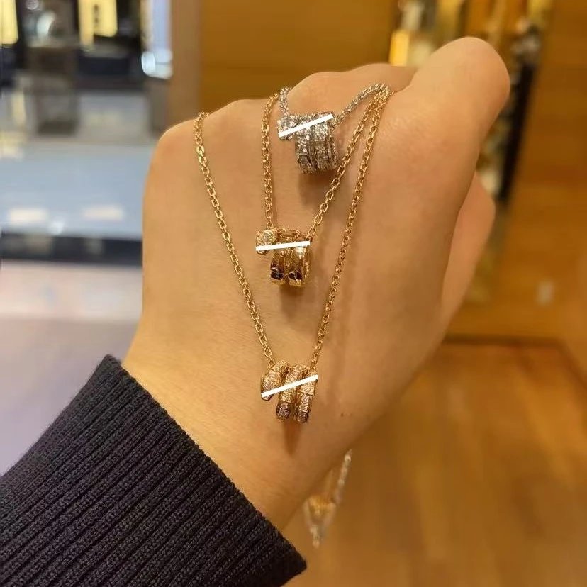 Bulgari Full Diamond Snake Necklace for Women, 18K Rose Gold Plated Triple Snake Bone Choker Luxury Accessory