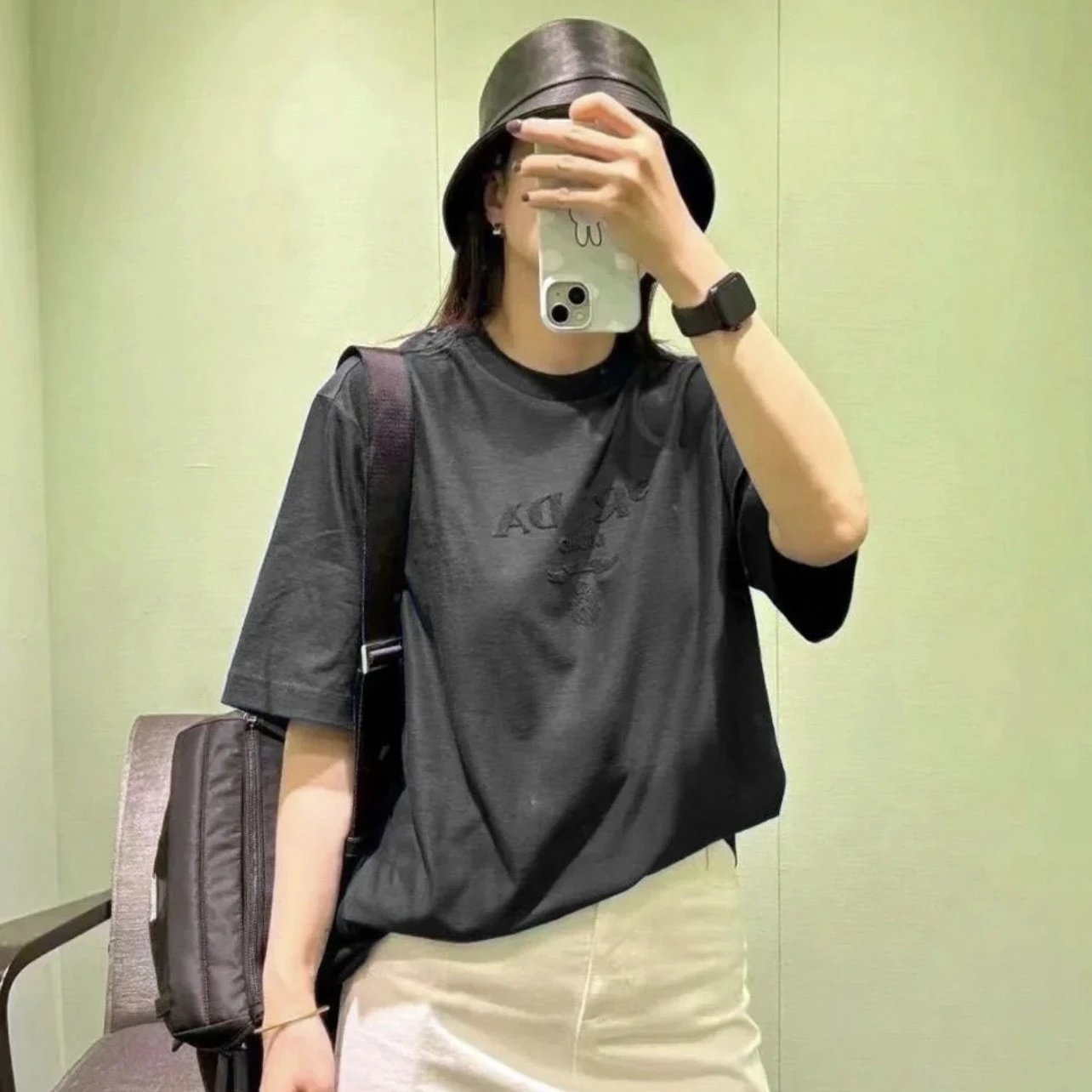 2025 New Prada Towel Embroidery Letter Embroidery Short Sleeve T-shirt Base Layer