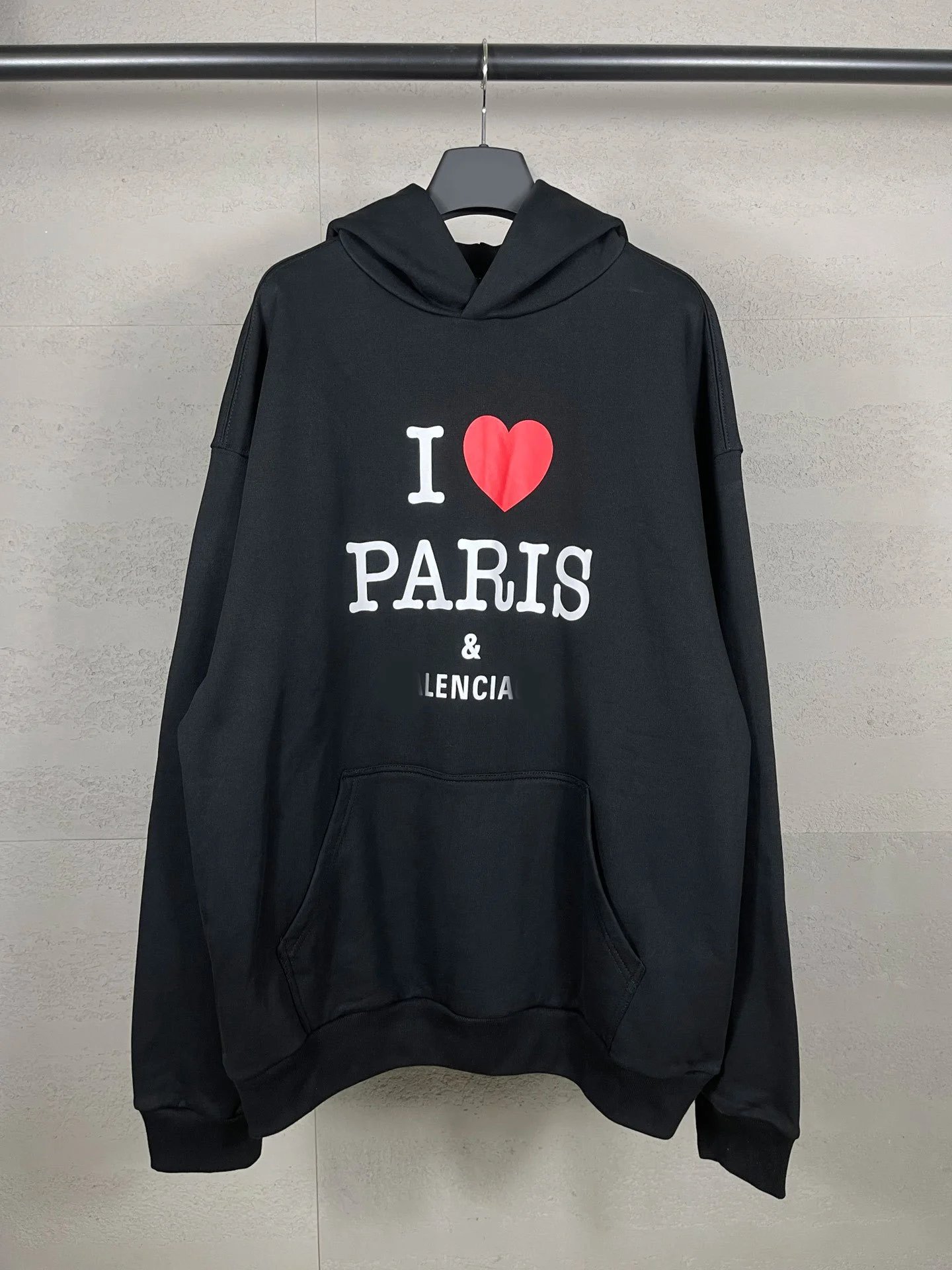 24ss Balenciaga Front I Love Paris Art Print Pullover Loose Casual Hoodie