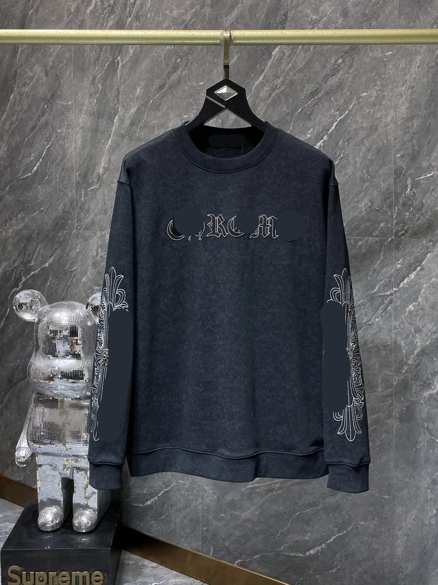 Chrome Hearts Leather Patch Tie-Dye Embroidery Round Neck Hoodie Unisex Couple Style Loose Pullover Hoodie