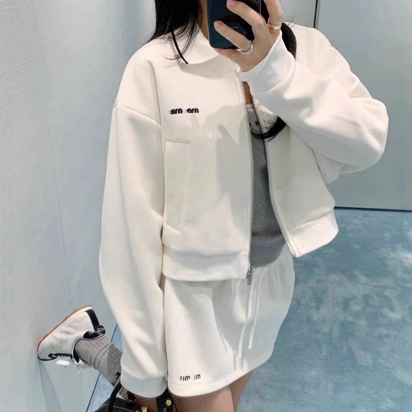 Miu Miu Fashion Lapel Zipper Short Jacket Retro Skirt Suit Women