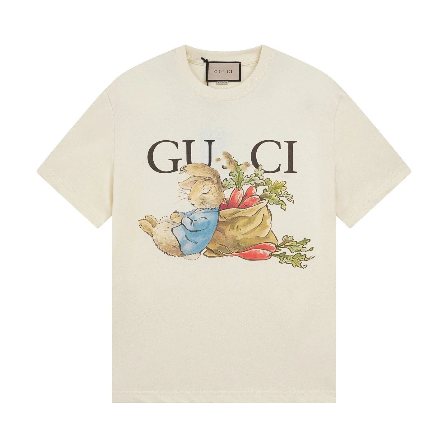 New Gucci Cartoon Peter Rabbit Series Print Minimalist Solid Color Short Sleeve T-shirt Top Unisex