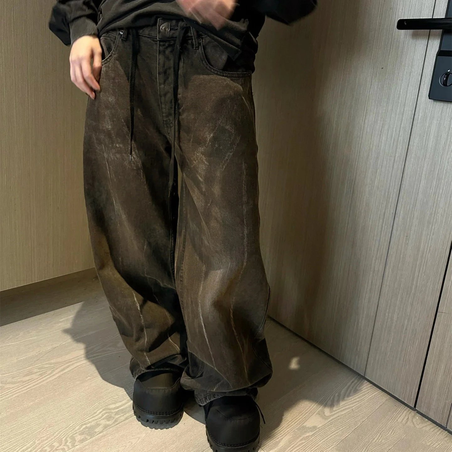 Balenciaga Ins New Hot Item Heavy Duty Washed Grunge Vintage Loose Fit Denim Jeans