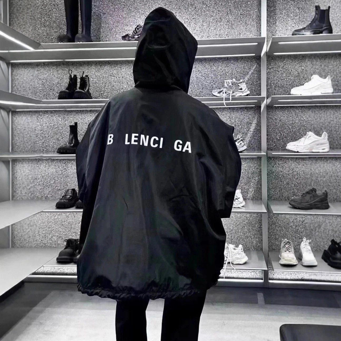 Balenciaga Classic Back Logo Print Hooded Windbreaker Jacket Unisex
