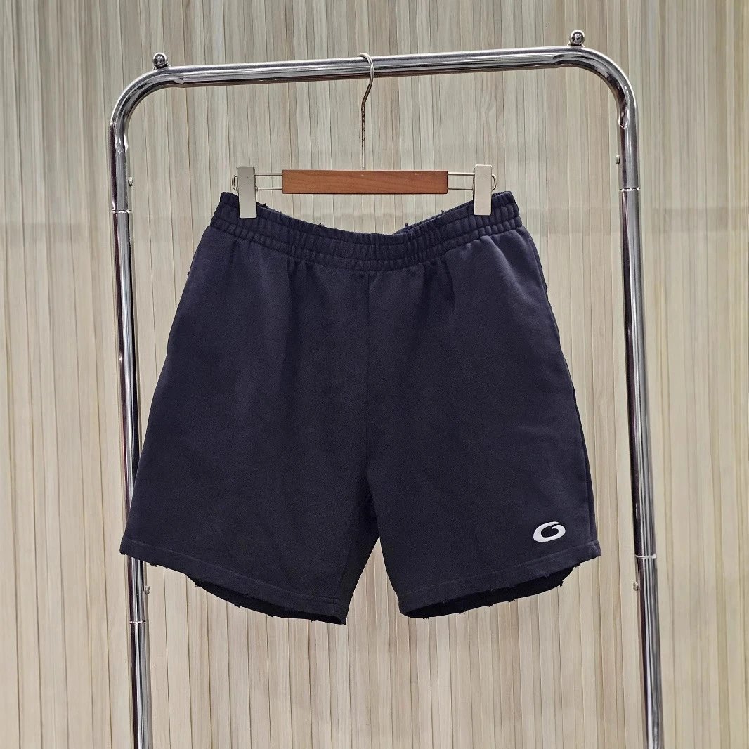 New Balenciaga Heavy Duty Washed Vintage Salt Effect Ring Small Logo Embroidery Sports Shorts