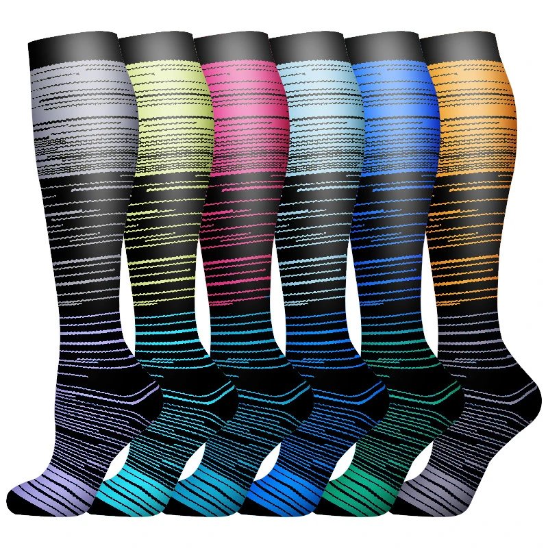 Compression Socks Outdoor Fitness Running Sports Compression Socks Men Women Stripe Gradient Long Tube Socks