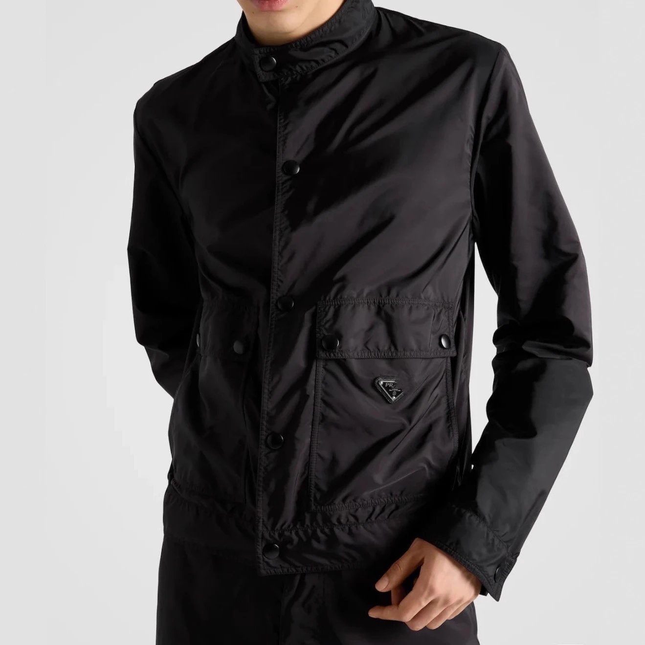 New Prada Logo Classic Basic Solid Color Recycled Nylon Jacket Unisex