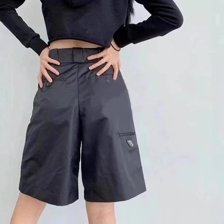 New Prada Metal Black Recycled Nylon Casual Cargo Shorts