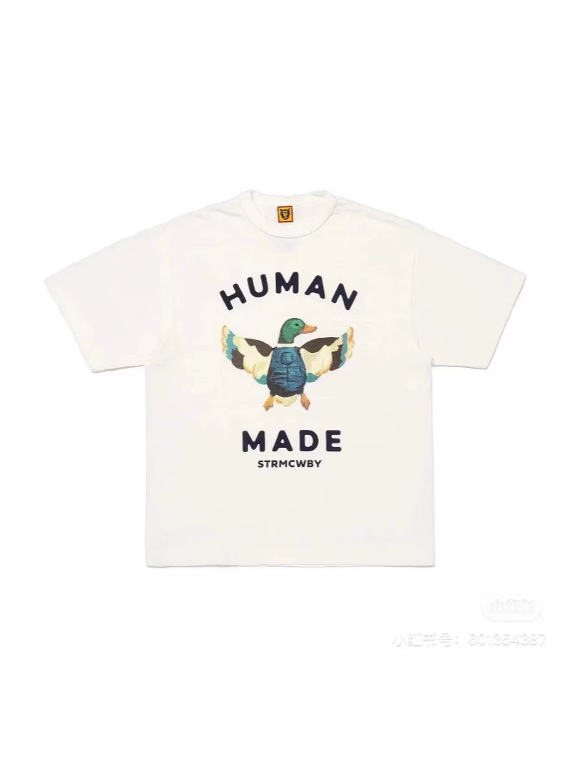 Human Bird Pattern Logo Round Neck Short Sleeve T-shirt Loose Unisex Couples