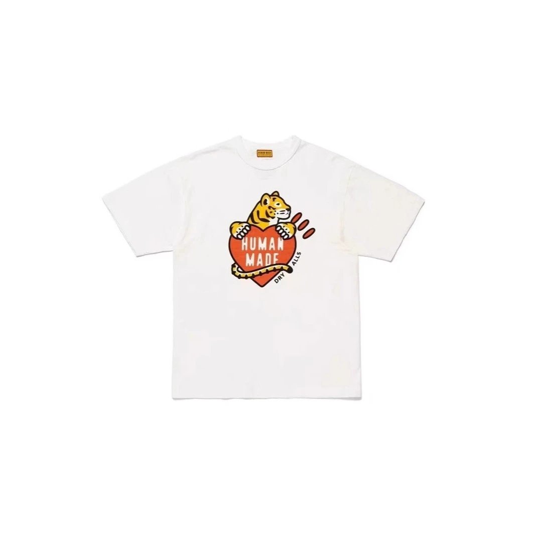 Human Made Tiger Head Heart Print Pattern Short Sleeve T-shirt Loose Unisex Couples