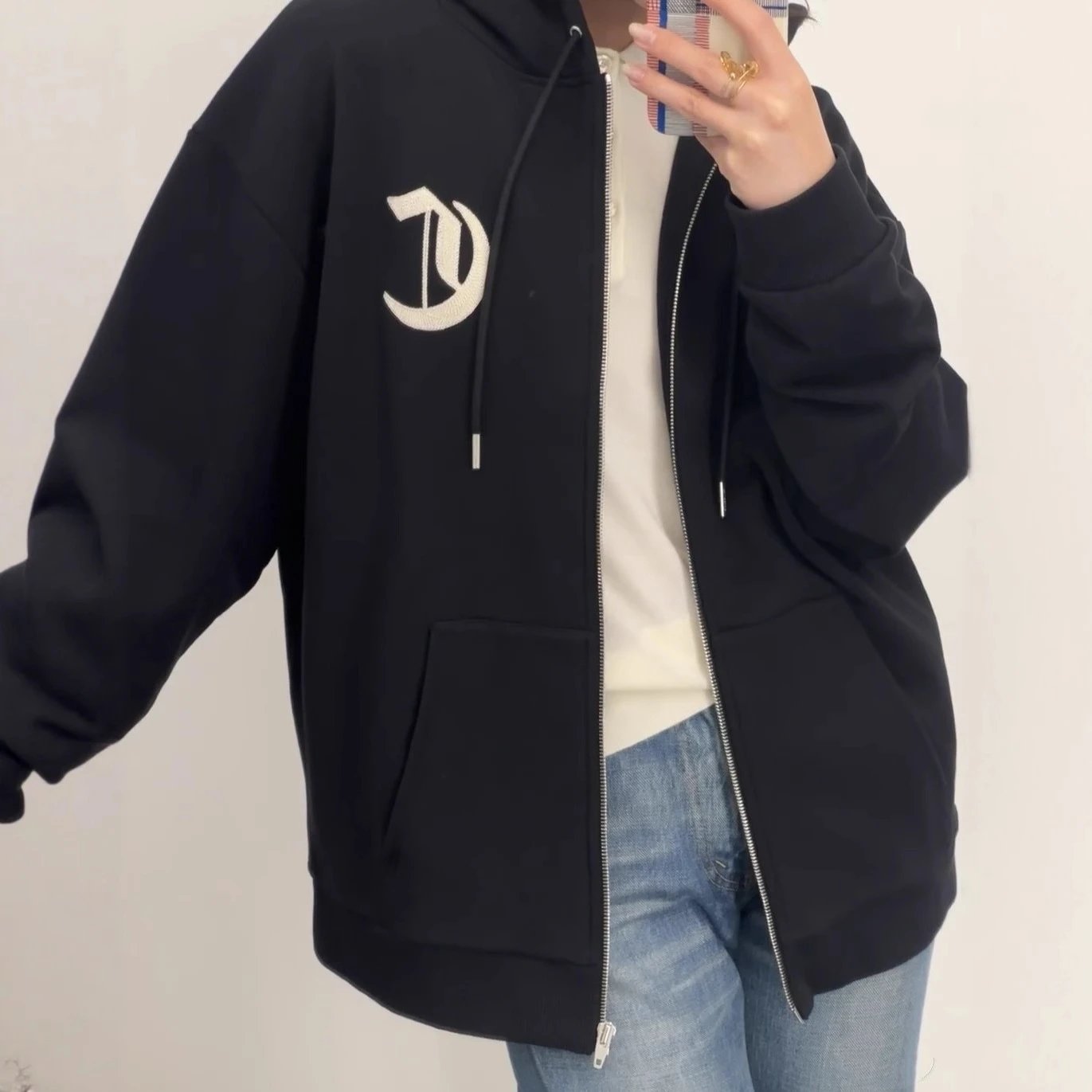 CELINE Vine Embroidery Large Logo Hoodie Hooded Cardigan Terry Hoodie Unisex