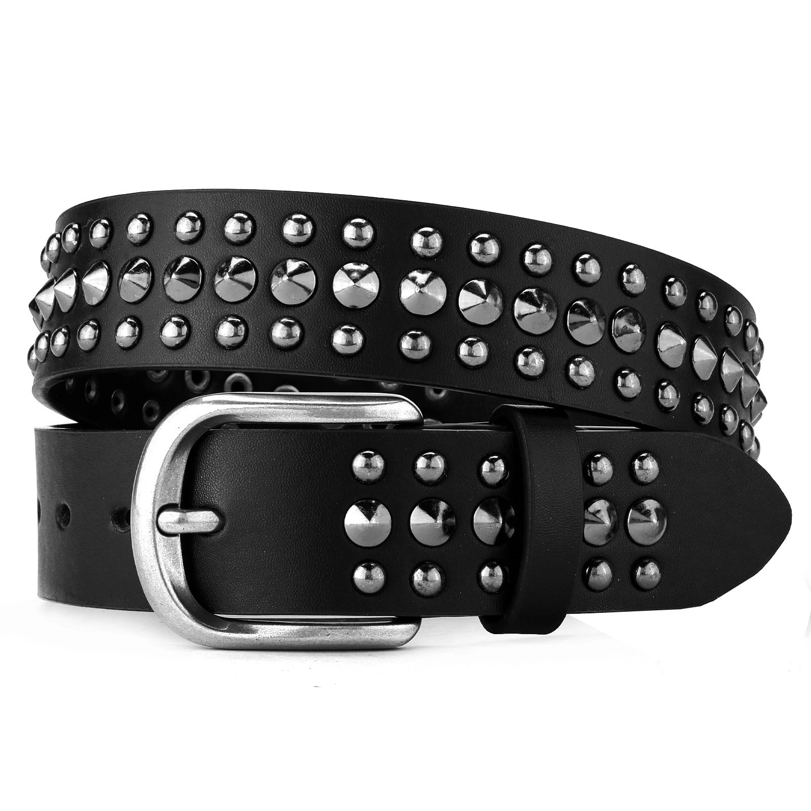 Unisex Leather Belts Spike Studded 100% Cowhide Strong Punk Classic Gothic