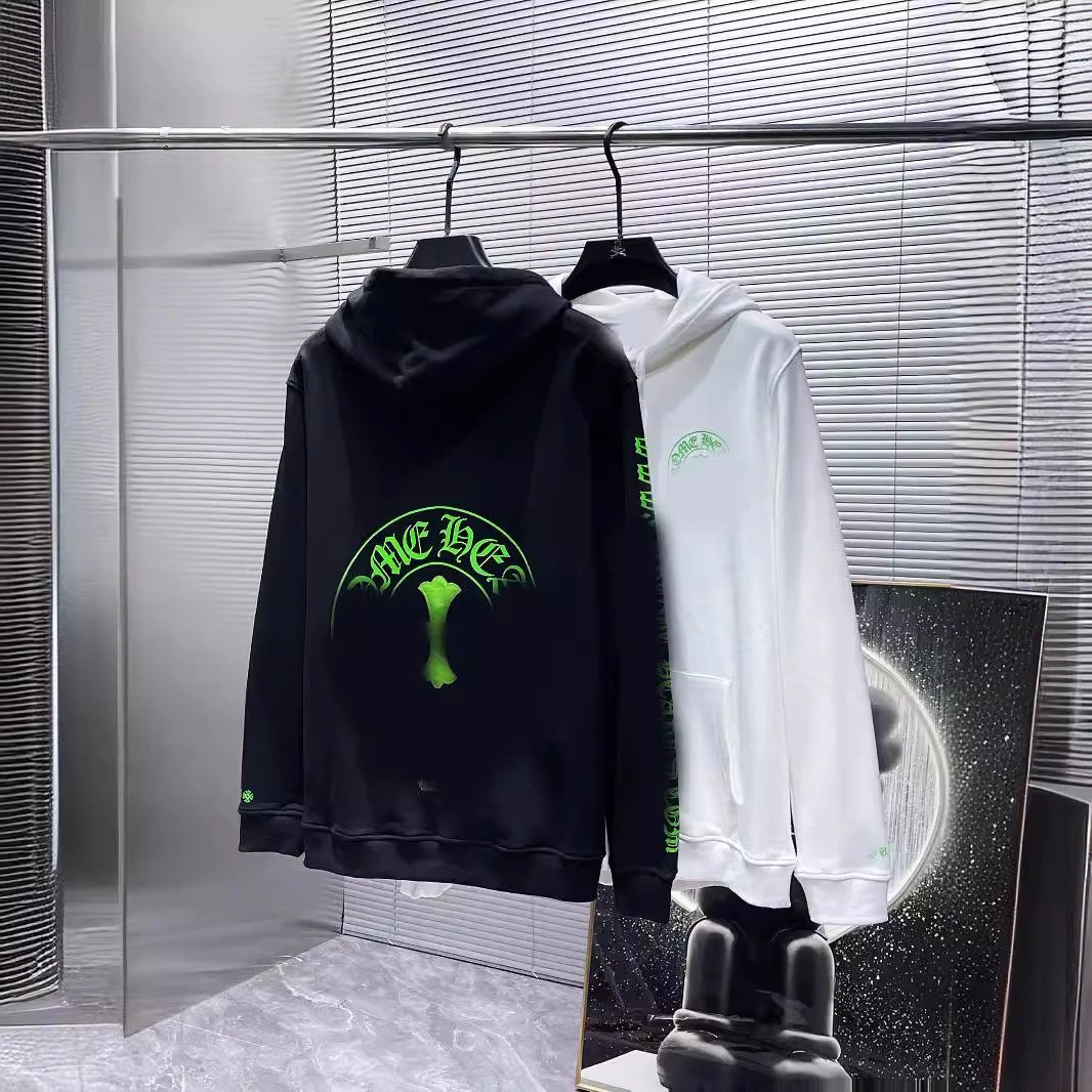 Chrome Hearts Fluorescent Green Leather Cross Horseshoe Hoodie Pullover Hoodie Couple Style Versatile Unisex