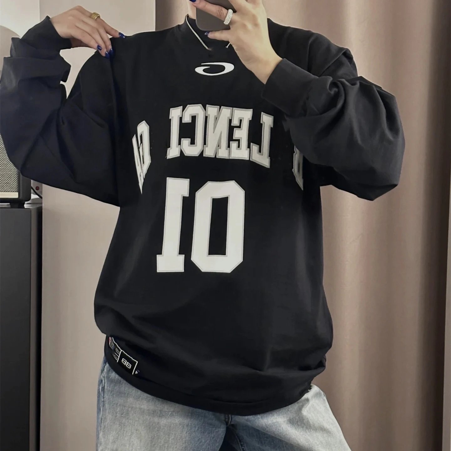 2025 new style Balenciaga letter letter embroidery long sleeve T-shirt base layer men's and women's