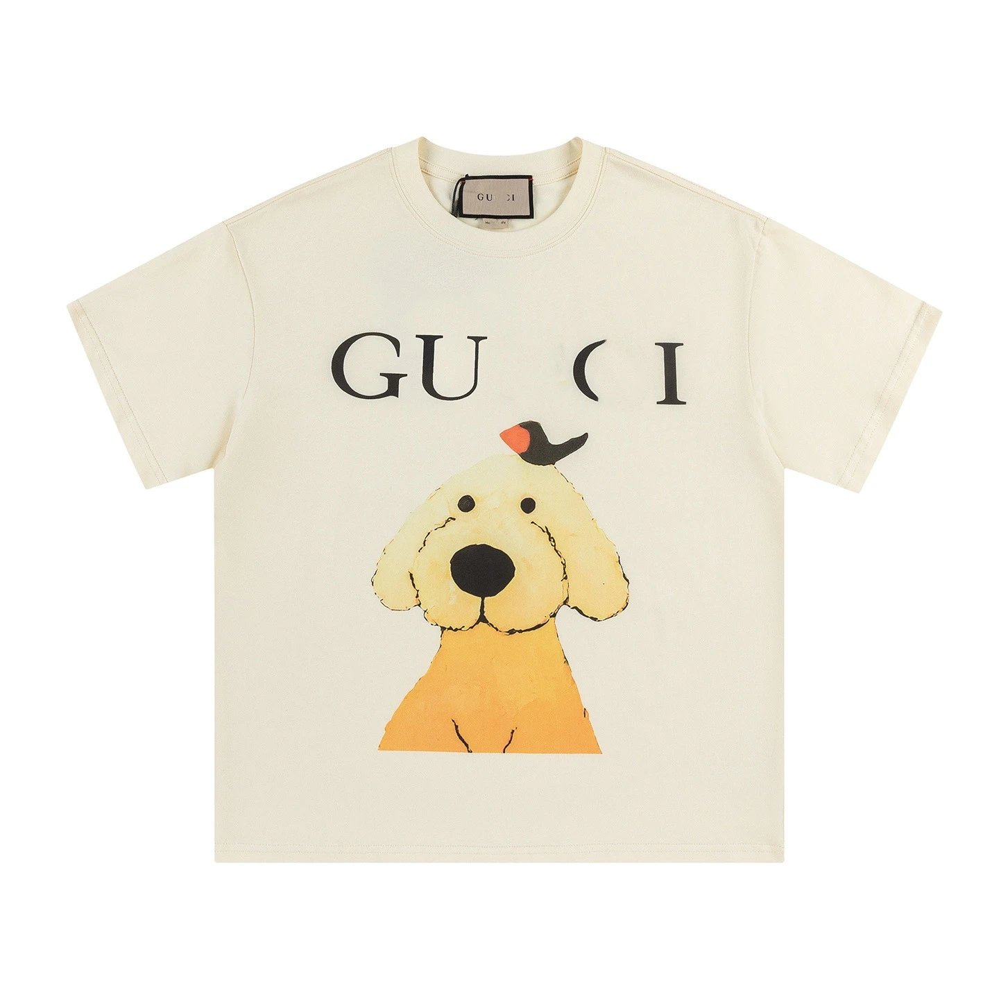 New Gucci Cartoon Series Puppy Print Minimalist Solid Color Short Sleeve T-shirt Top Unisex-