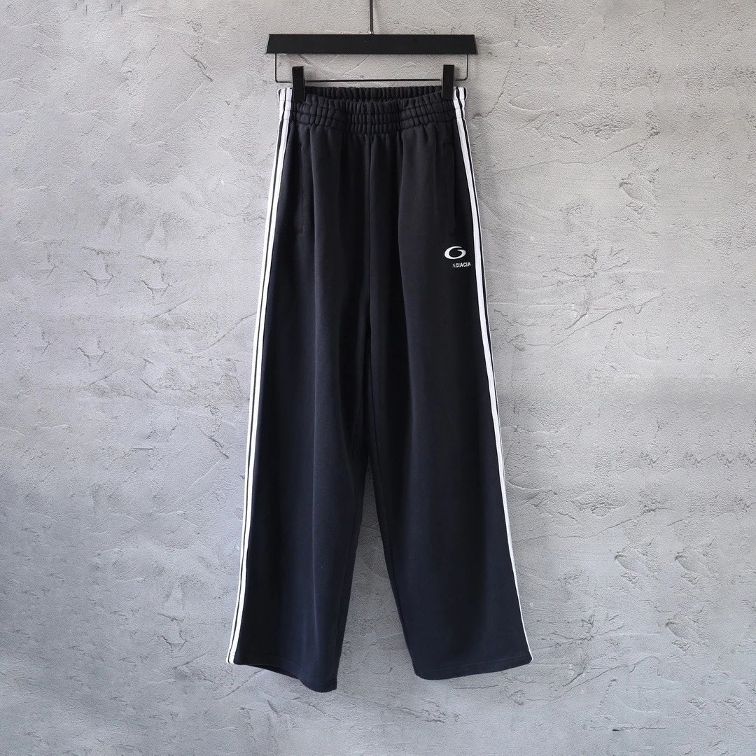 Balenciaga Ring Embroidery Logo 6B Five Stripe Loose Sweatpants Wide Leg Pants