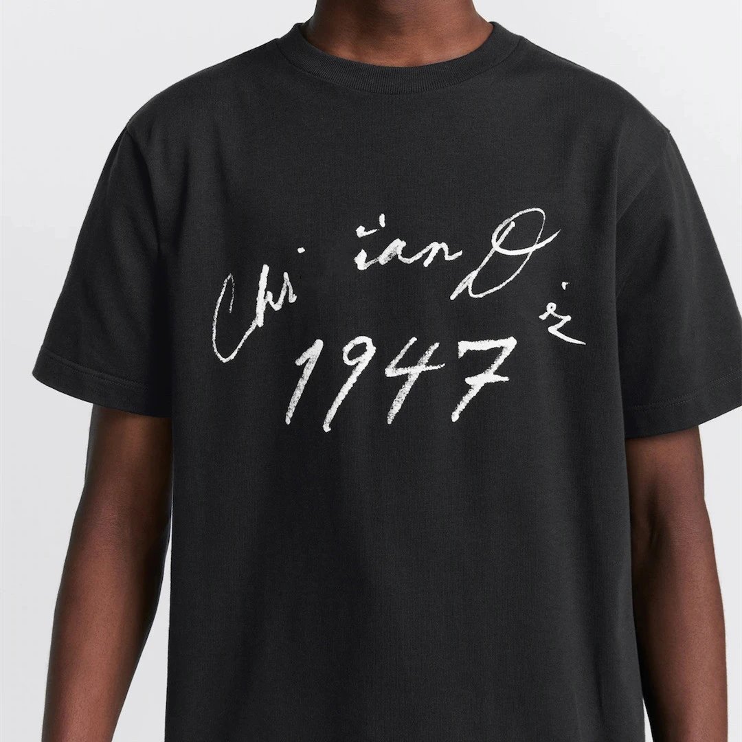 2025 New Dior Handwritten Signature Flock Print Unisex Short Sleeve T-shirt Top