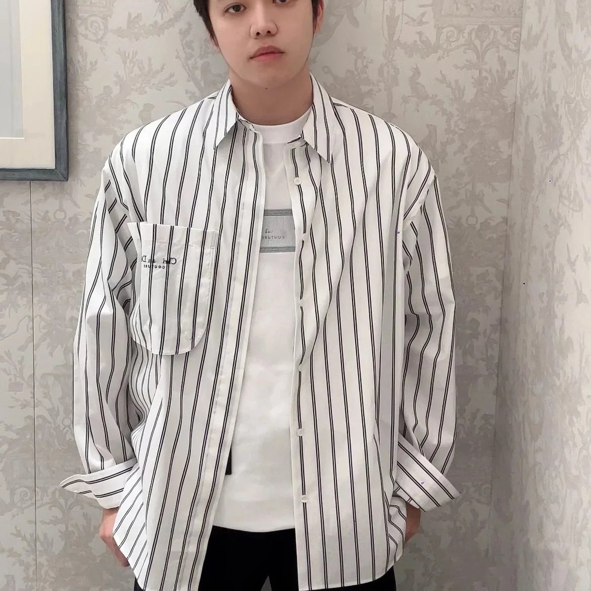 Quality Dior INS Internet Famous Stripe Embroidery Long Sleeve Shirt Cardigan Unisex